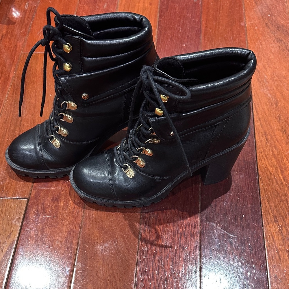 G by Guess Black Lace-Up Heeled Boots